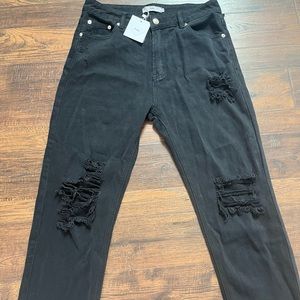 ADIKA: Black, Ripped, Ruffled/Semi-flared, Mom Jeans